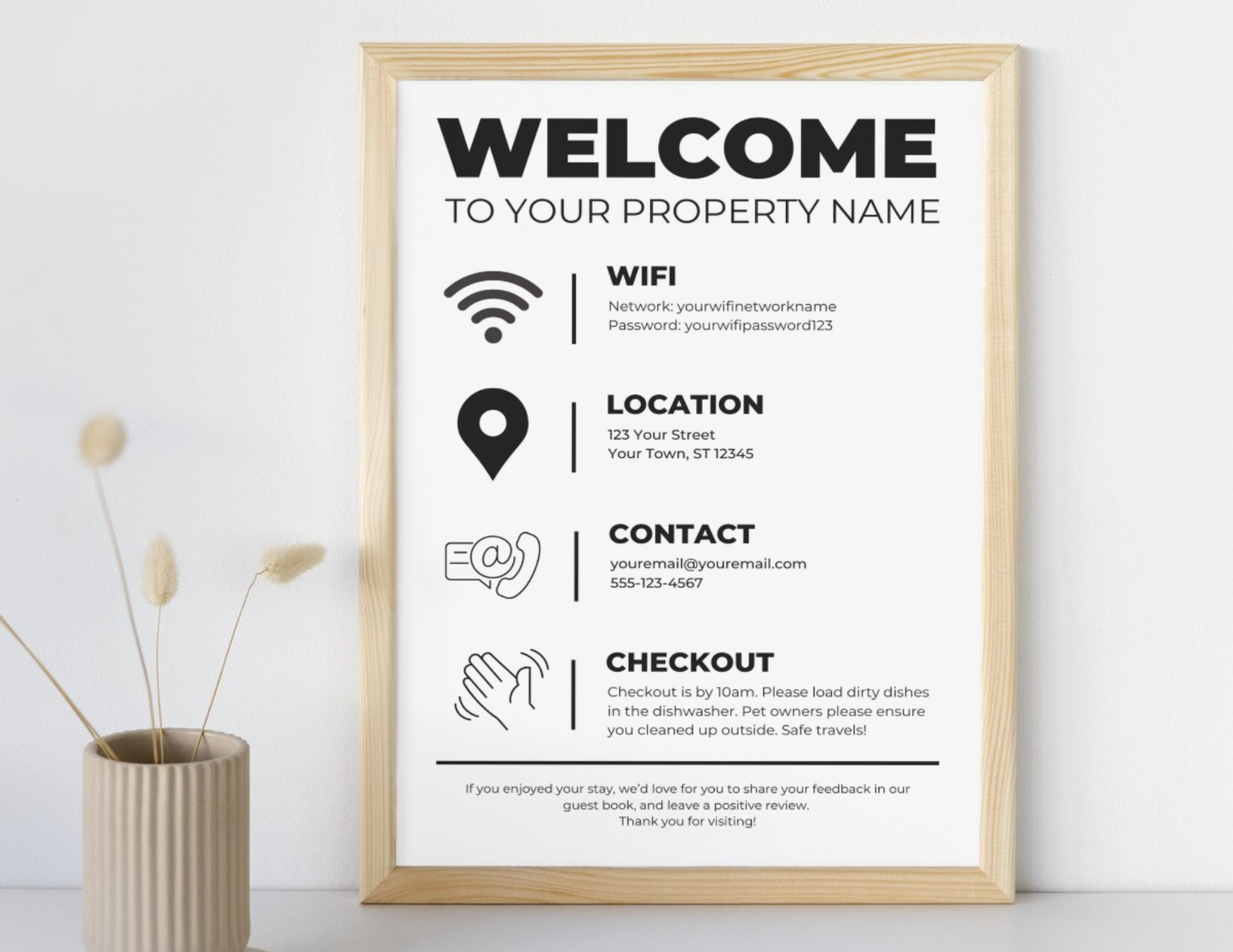 Instant Download - Editable Guest Welcome Sign for Airbnbs