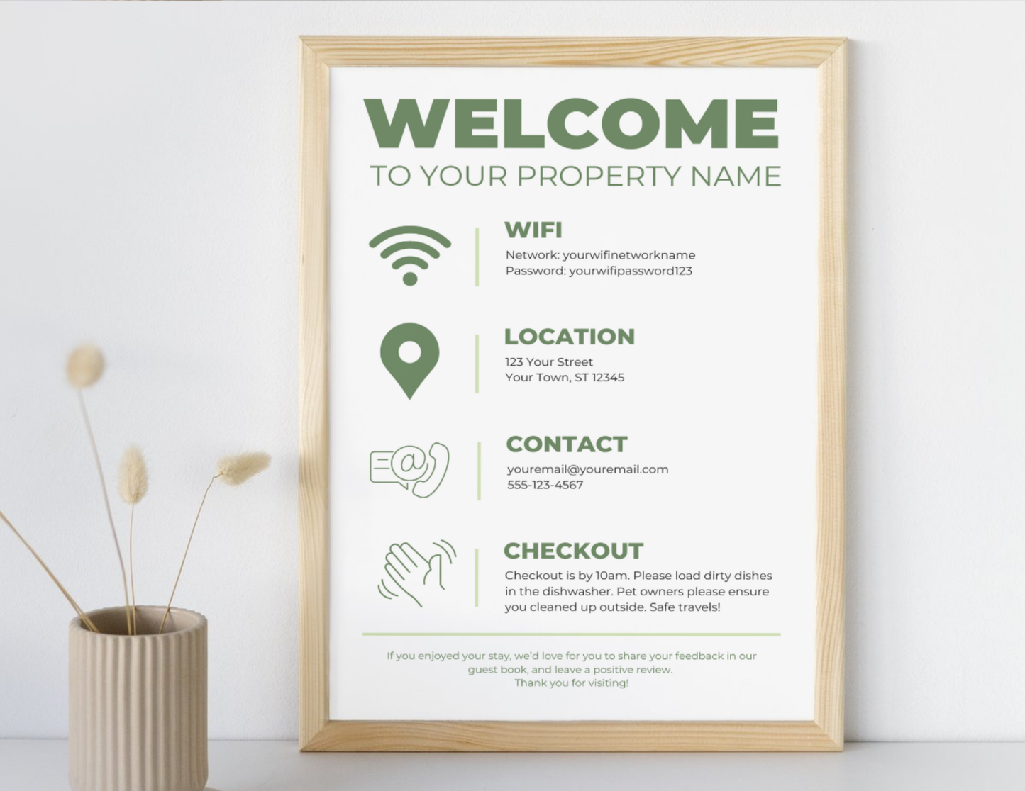 Instant Download - Editable Guest Welcome Sign for Airbnbs