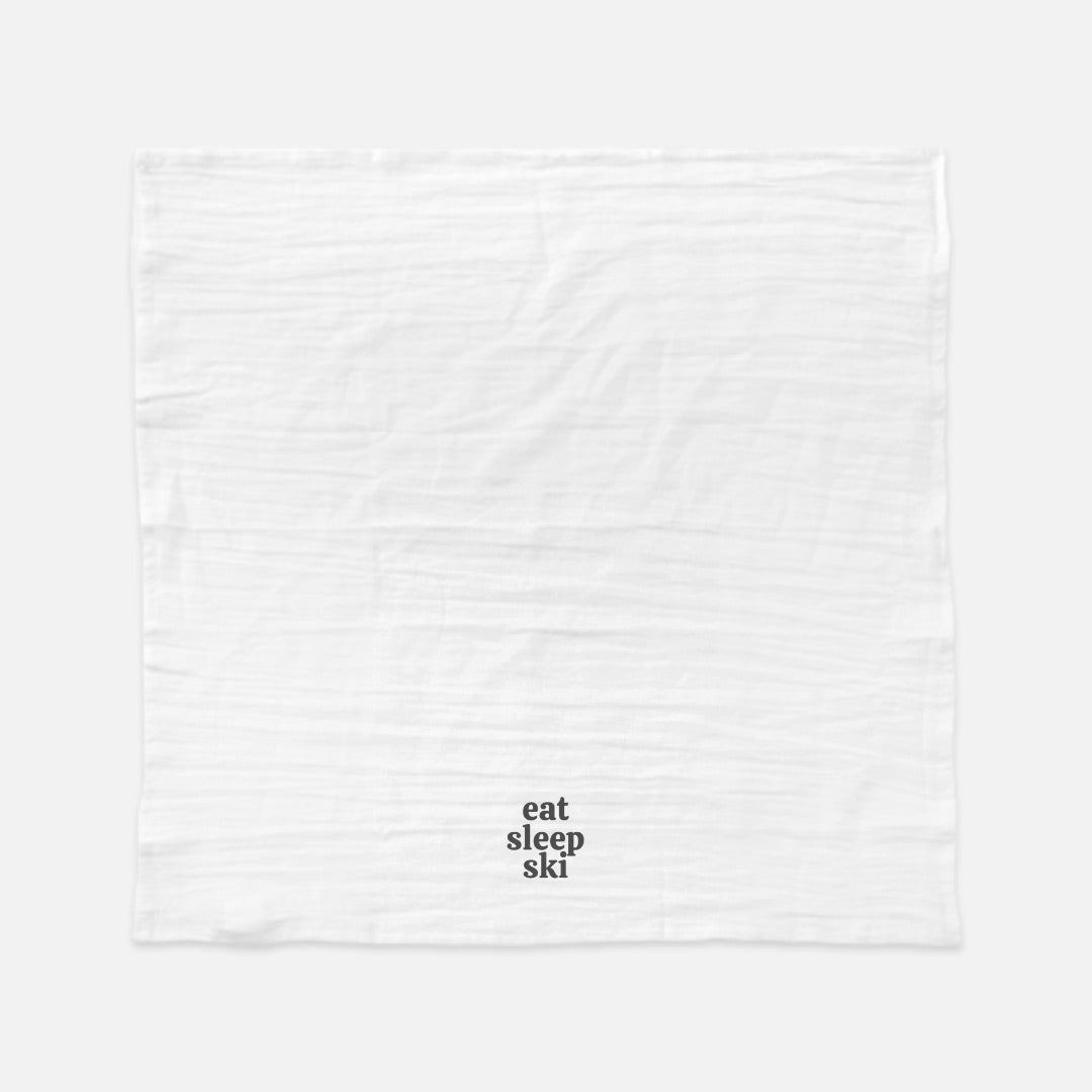 Tea Towel (Flour Sack): Eat Sleep Ski